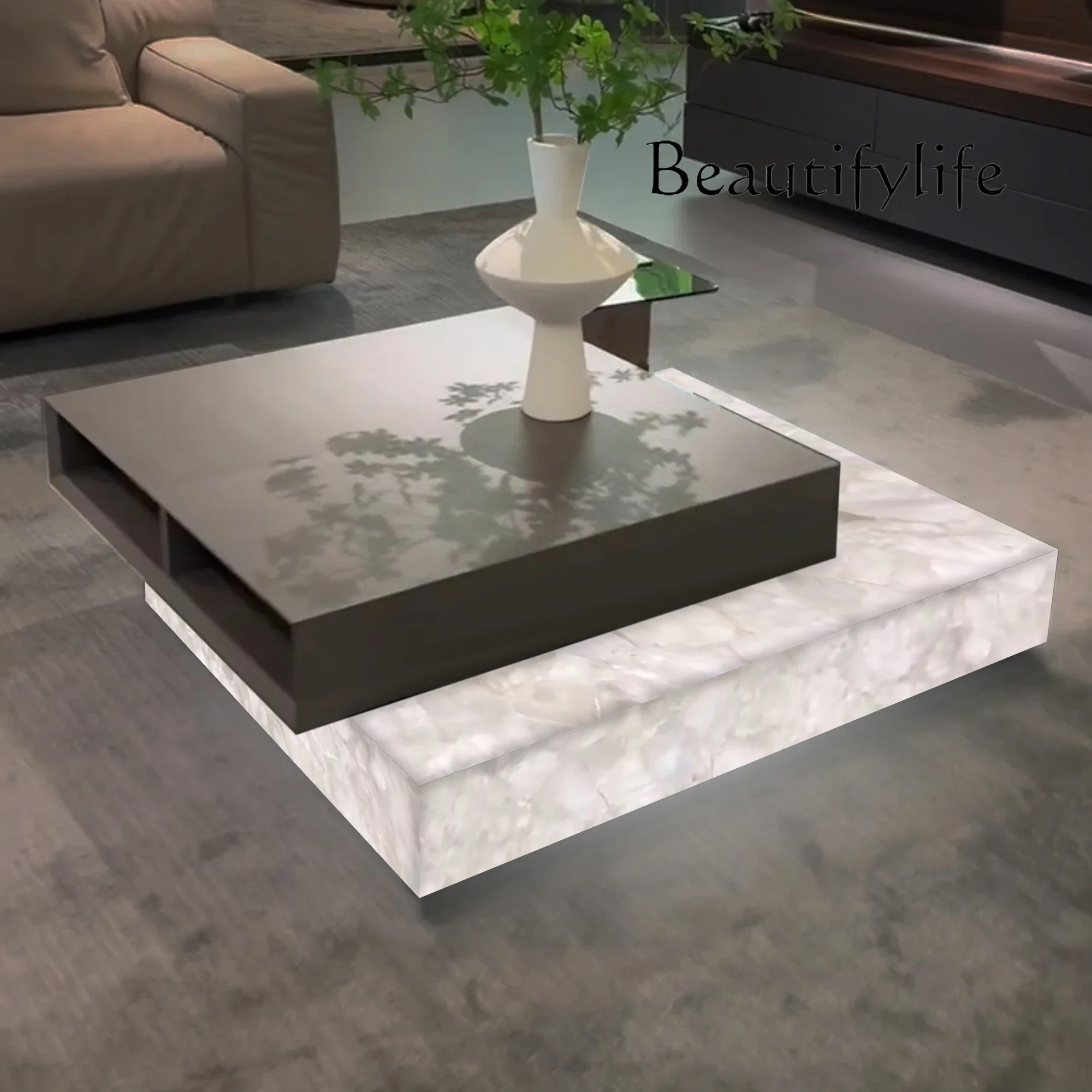 X Italian Minimalist Square Coffee Table Jade Modern Storage Home Living Room Coffee Table