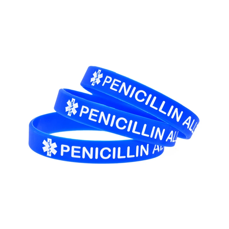 50 Stück medizinische Armbänder zur Identifizierung von Allergien gegen PENICILLIN, aus Silikonkautschuk, Erwachsenengröße, 4 Farben. – Detail 6