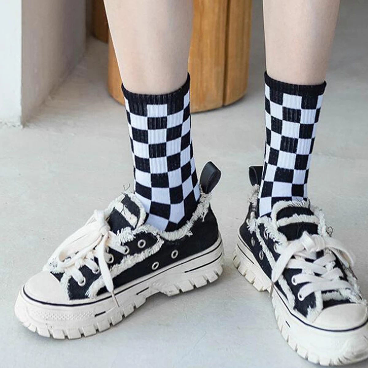 Unisex Socks Funky Harajuku Trend Women Checkerboard Socks Geometric Checkered Sock Men Hip Hop Cotton Streetwear Novelty Socks