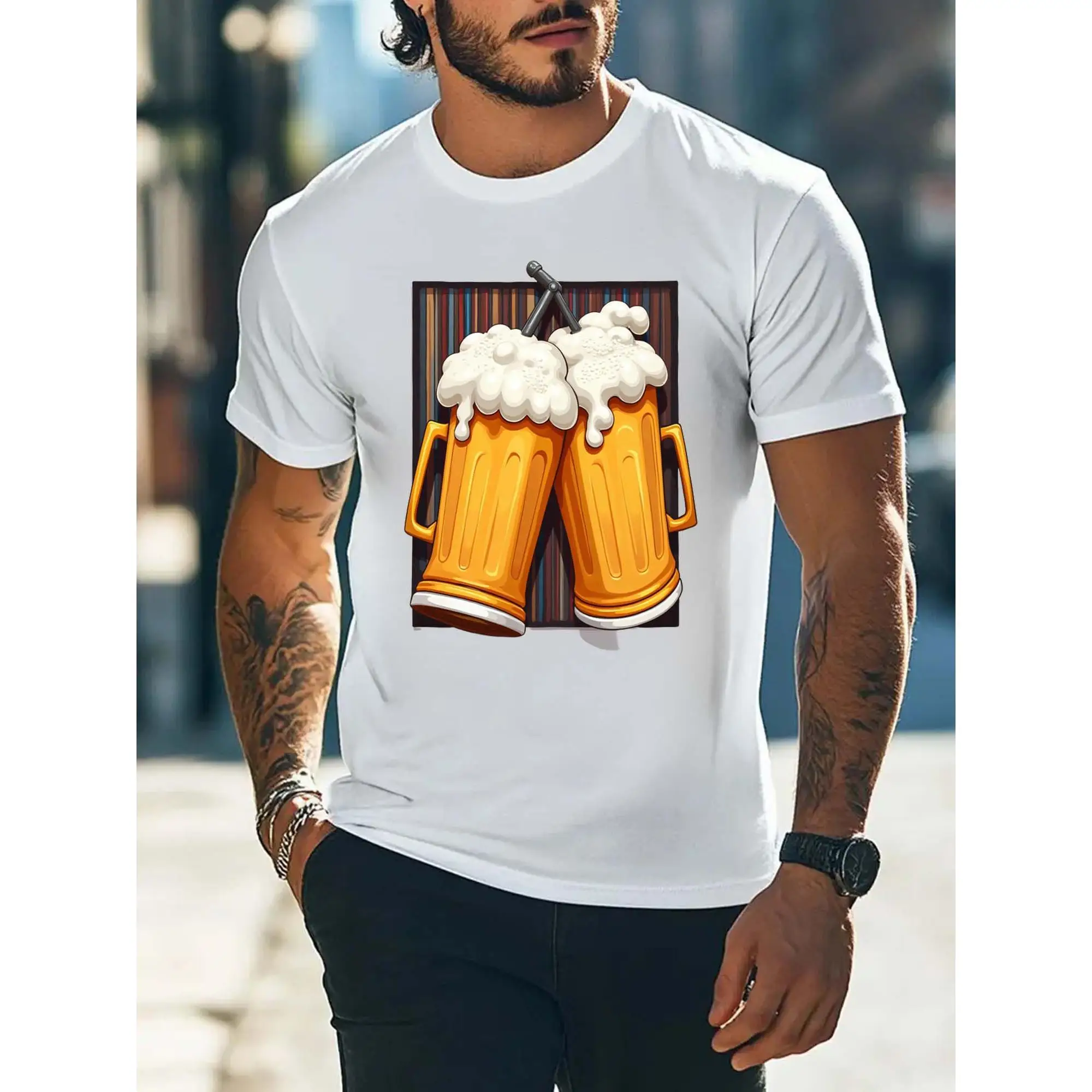 

Prost! Beer Mugs T-Shirt, Funny Cheers Drinking Party Graphic Tee, Casual Beer Lover Tops for Men Women
