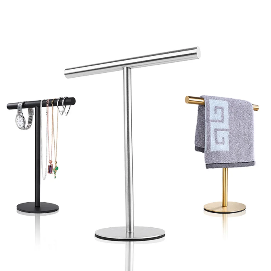 

T-shape Paper Towel Holder Stand Brushed Gold Black Stainless Steel Kitchen Paper Roll Shelf Storage Tissue Hanger Bar