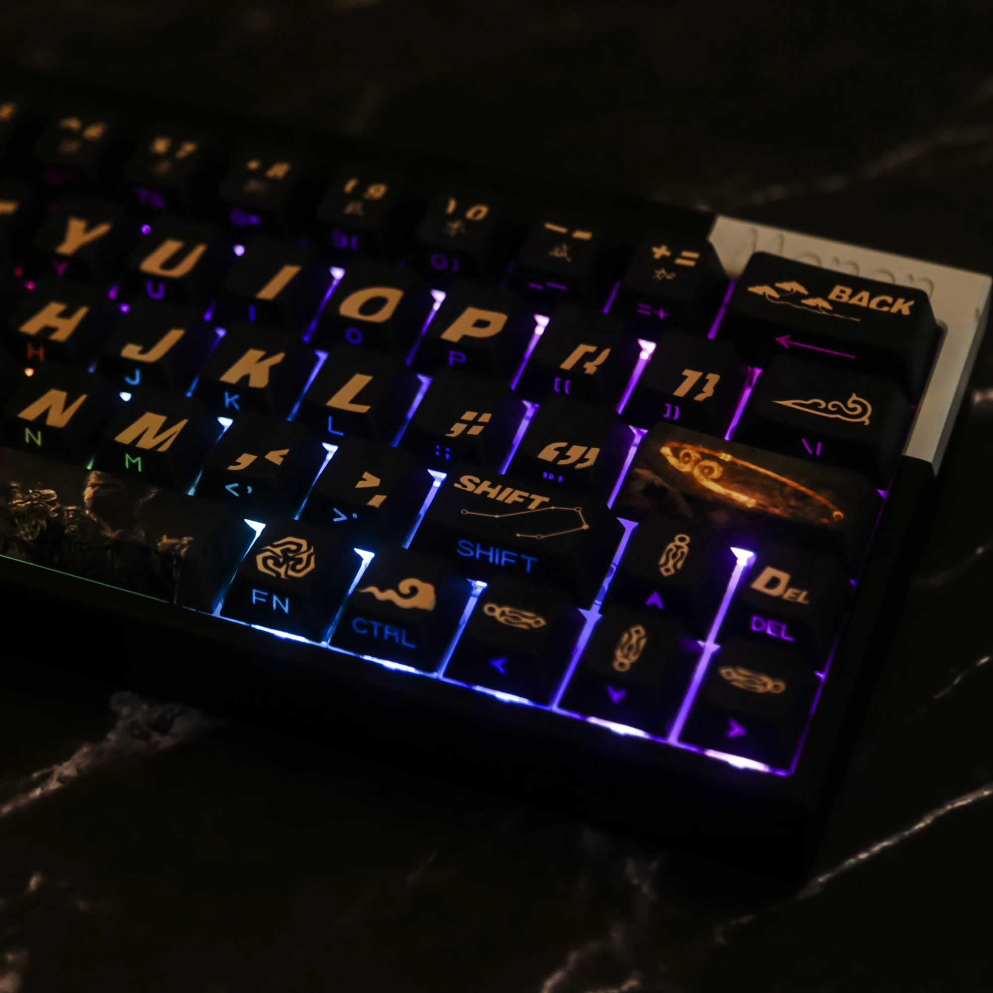 Preto Wyth Wukong Keycaps para teclado mecânico, PBT Cherry Profile, Backlight Contour, Side Print, Periféricos de jogos