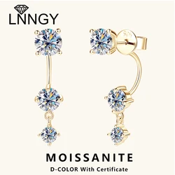 Lnngy 2.0 CTTW Moissanite Stud Earring 925 Sterling Silver Earrings For Women Front Back Double Sided 2 in 1 Pierced Ear Jewelry