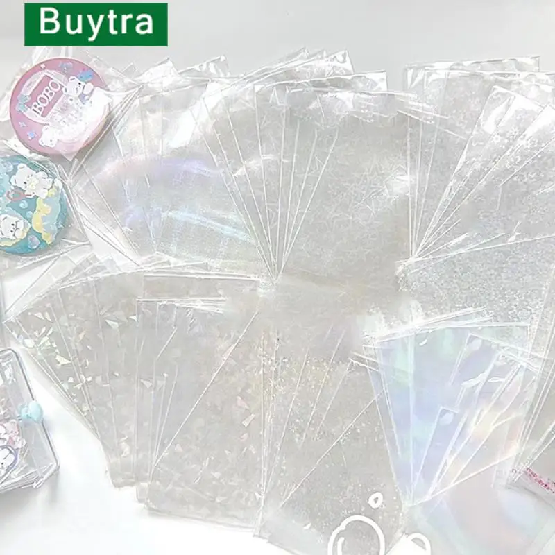 10PCS Transparent Laser Card Storage Self-adhesive Bag Protection Bag Colorful Stars Flowers Photo Protector Cards Shield Cover