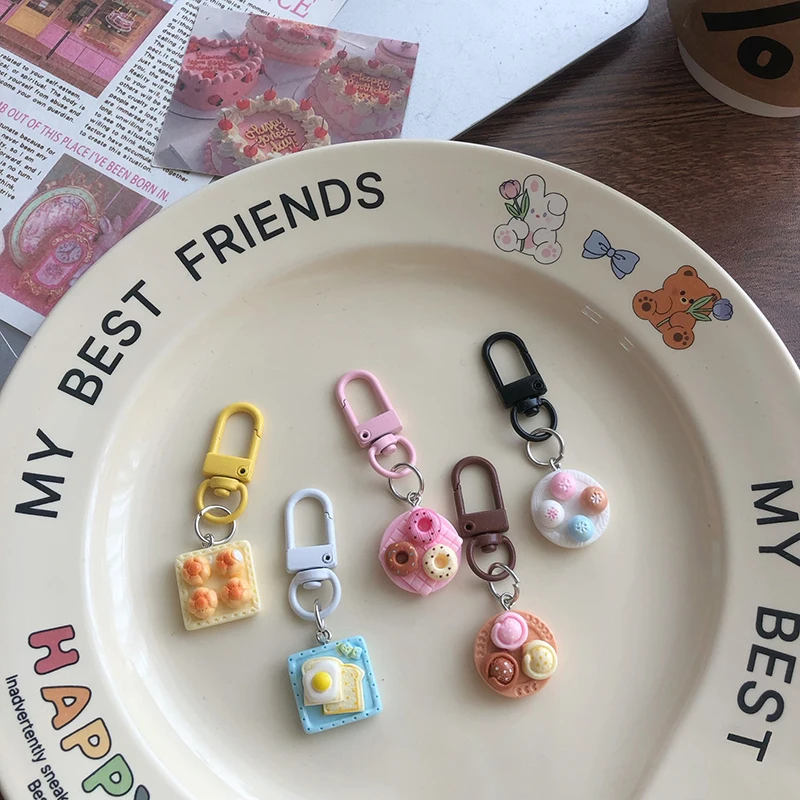 Sweet Cute Dessert Food Keychain Pendant Cartoon Lovely Keyring For Women Girls Kawaii Backpack Decoration Accessories Gifts