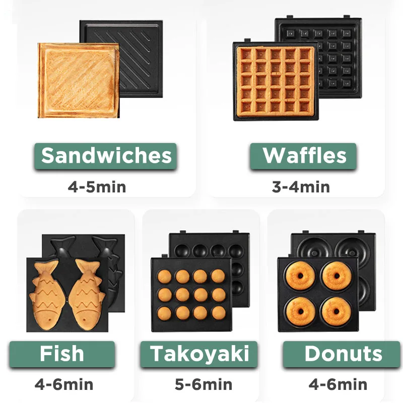 Electric Sandwich Maker Breakfast Machine Household Light Food Multi-Function Waffle Maker Takoyaki Toast Donut Pressure Toaster