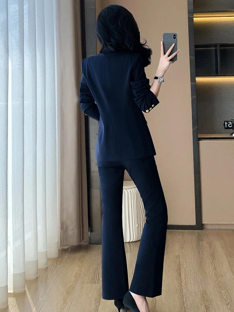 Elegant Classic Simple Women Suit Set Blazer Coat And High Waist Trousers Formal Office Business 2 Pieces Outfit Autumn Winter
