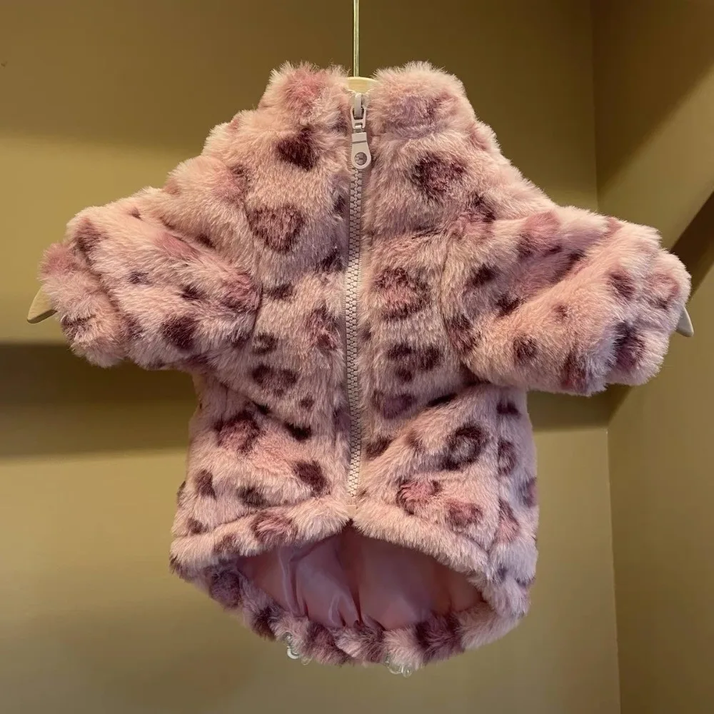 Fashion Winter Dog Warm Clothes Love Leopard Print Thickened Dog Hiking Jacket Windproof Cartoon Dogs Coat Cat