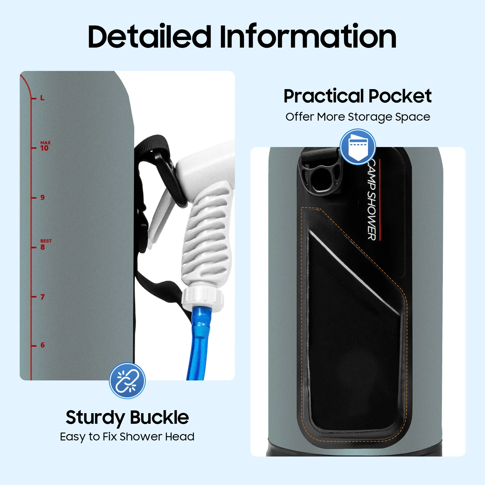 دش التخييم دش بالطاقة الشمسية حديقة دش مع مضخة 3 جالون، 12 لتر، رأس دش محمول وقابل للإزالة خرطوم دش حقيبة #6