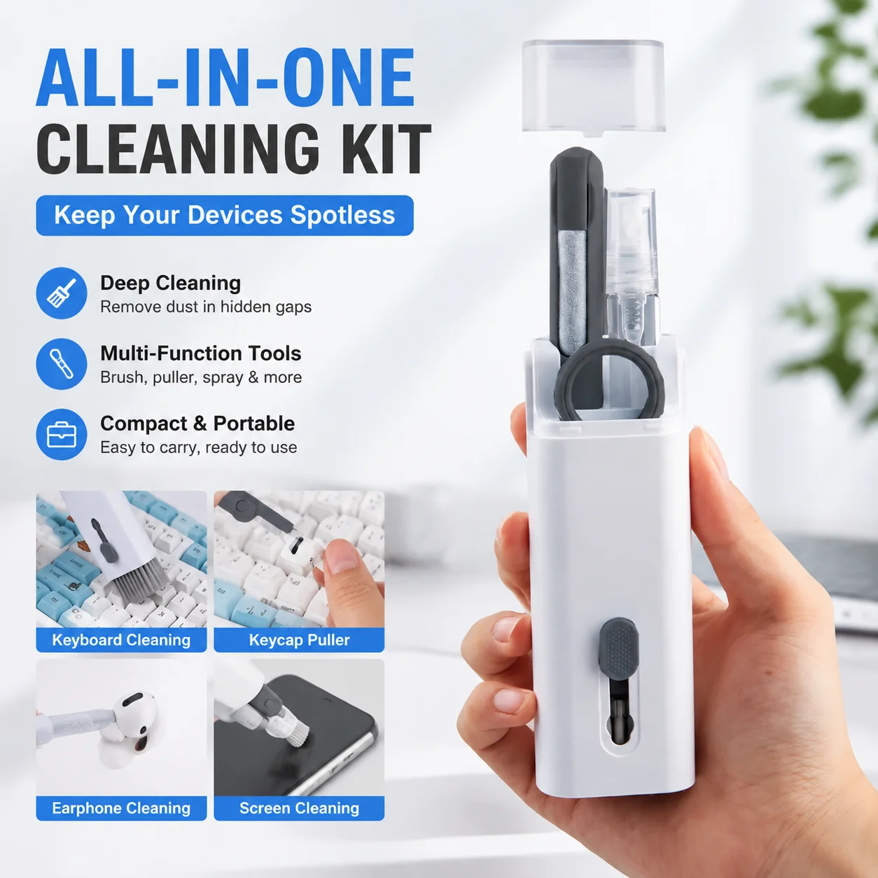 Computer Keyboard Cleaning Kit with Keycap Puller, Earphone Dust Remover Earbuds Screen Cleaner Brush Set for Laptop PC Phone
