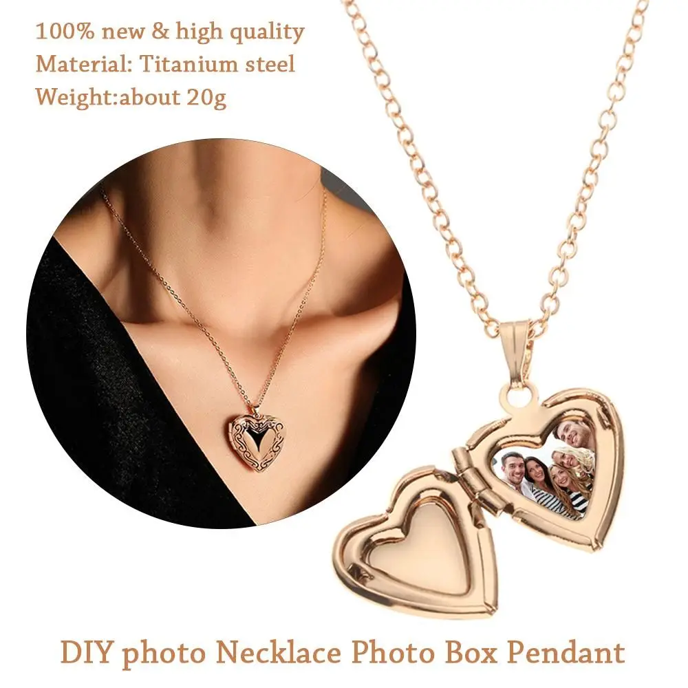 Love Heart Secret Message Locket Necklace Pendant DIY Photo Picture Locket Vintage Gift For Lover Couples Custom Message