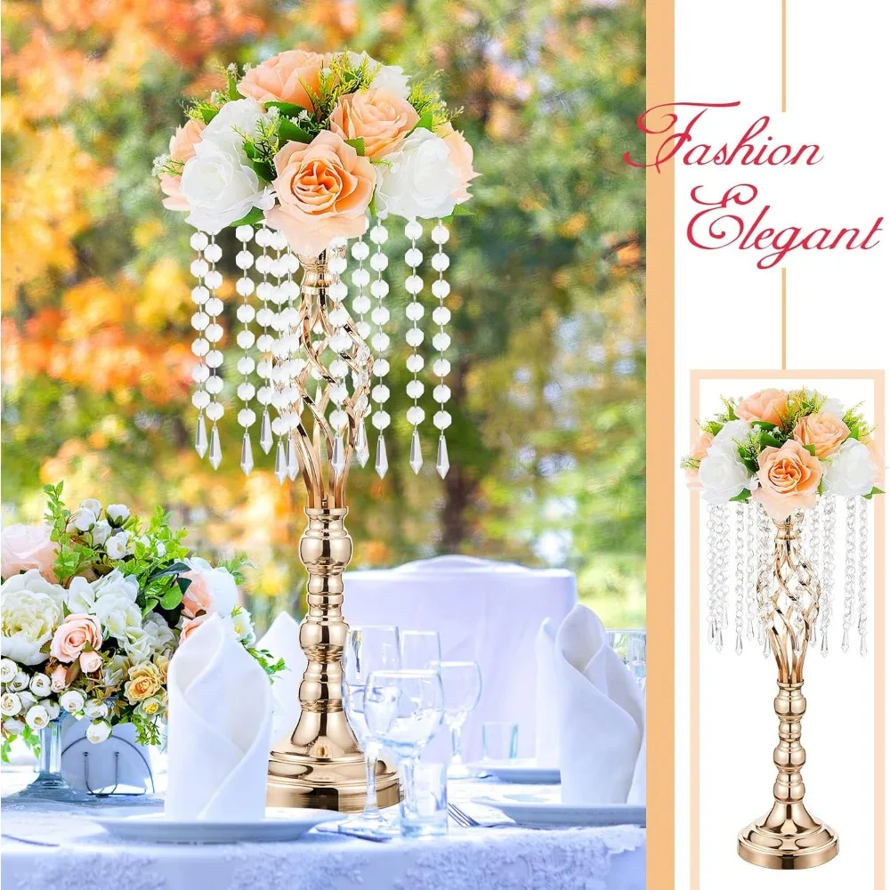 Imagem -04 - Cristal Wedding Centerpieces para Mesas Metal Chandelier Holder Stand Ouro Vaso 21.7 10 Pcs