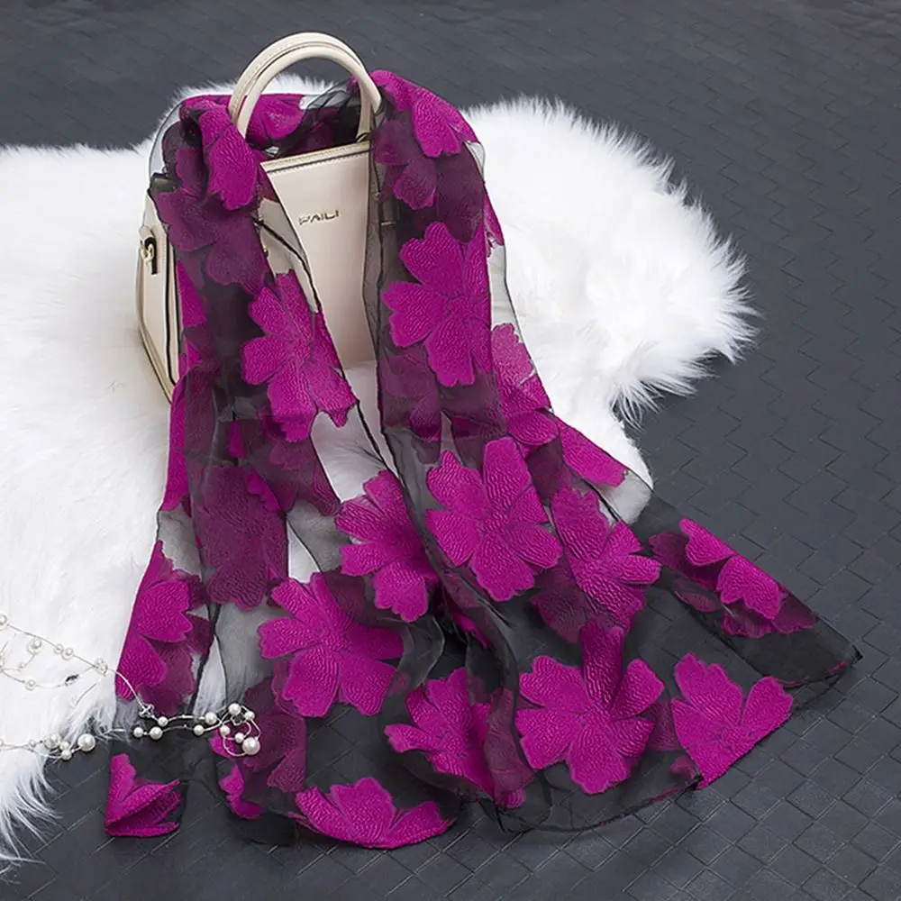 

Summer Lightweight Silk Scarf Soft Breathable Shawls Organza Gauze Bandana Women