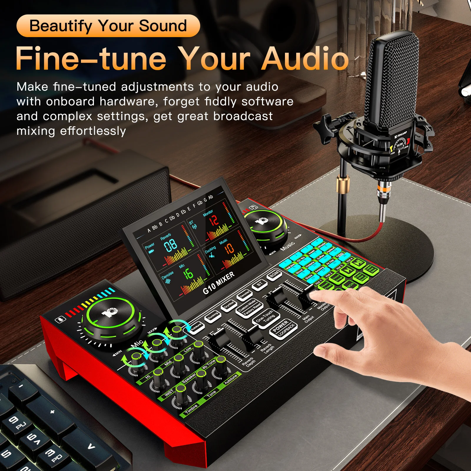 Podcast Equipment Bundle 6 Channel with 3.5mm Microphone and Live Sound Card,RGB Streaming with XLR Gaming Audio Interface Mixer