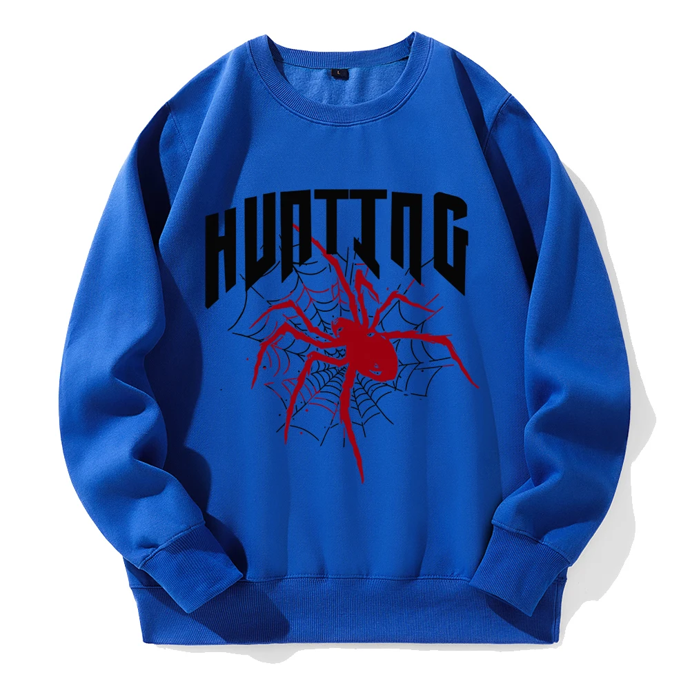 Hunting Red Spider Printed Sweatshirt Men'S Fashion Quality Versatile Hooded Warm Casual Hoodies Simple Comfy Male Pullover Tops