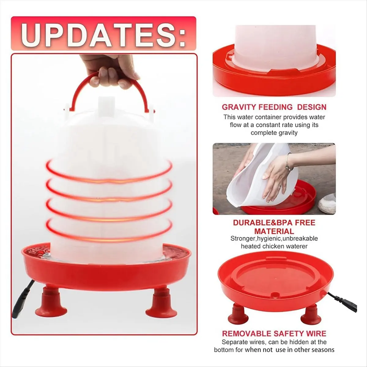 3L ساخنة الدجاج سقي لفصل الشتاء السيارات ملء سخان مياه الدجاج مع دعم الساق ، 35 واط التدفئة الدواجن الاتحاد الأوروبي التوصيل