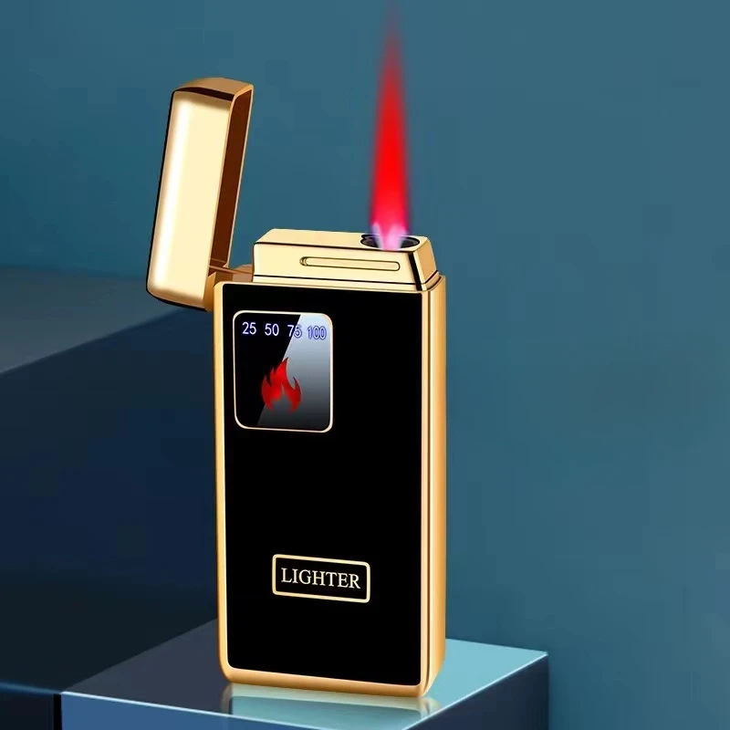 Gas-electric Integrated Digital Display Power Supply Touch-sensitive Windproof Jet Cigar Torch Lighter Blue Flame Red Flame