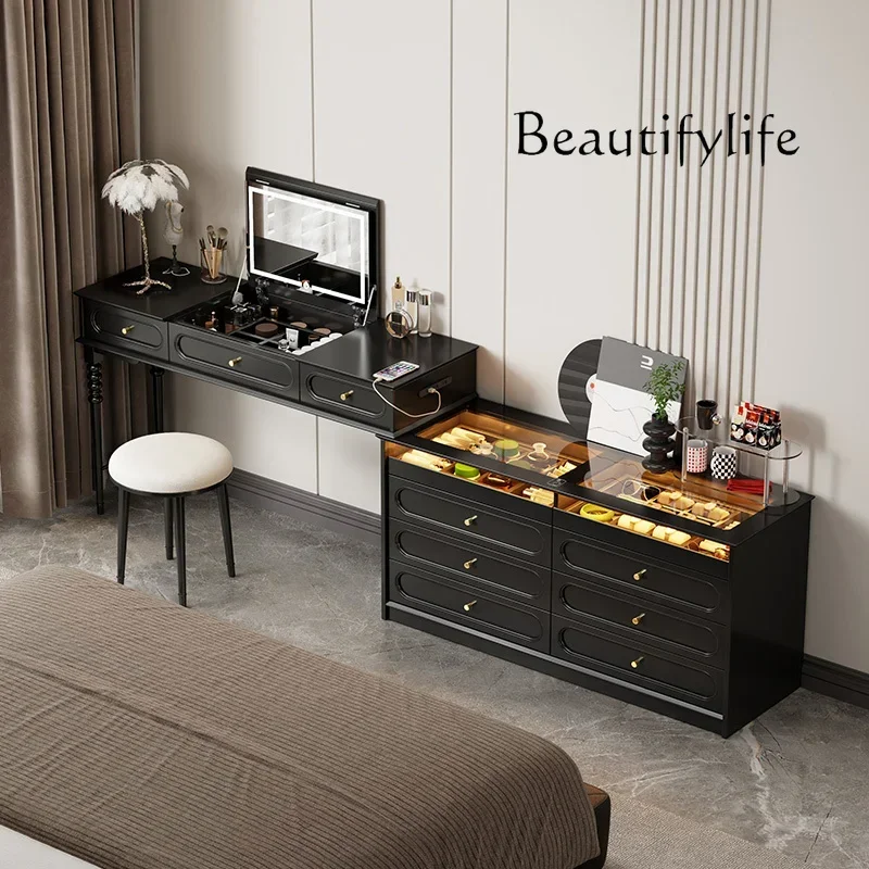 Italian minimalist dresser chest integrated storage bedroom black premium end of bed storage flip cover makeup table