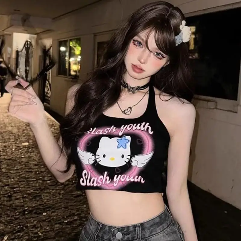 Nuovo Sanrio Hello Kitty Canotte da donna Y2K Estate Casual Puro cotone Versione coreana Hip Hop Ragazza carina Puro desiderio Regali sottili