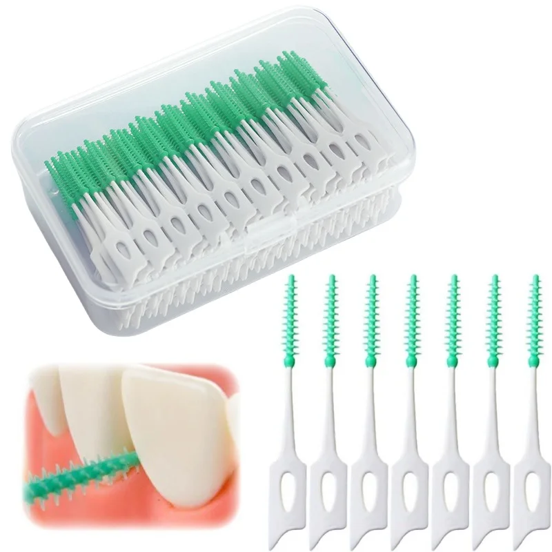 200 Stück/Box Silikon Interdentalbürsten Superweiche Zahnreinigungsbürsten Zahnreiniger Zahnseide Zahnstocher Mundpflegewerkzeuge