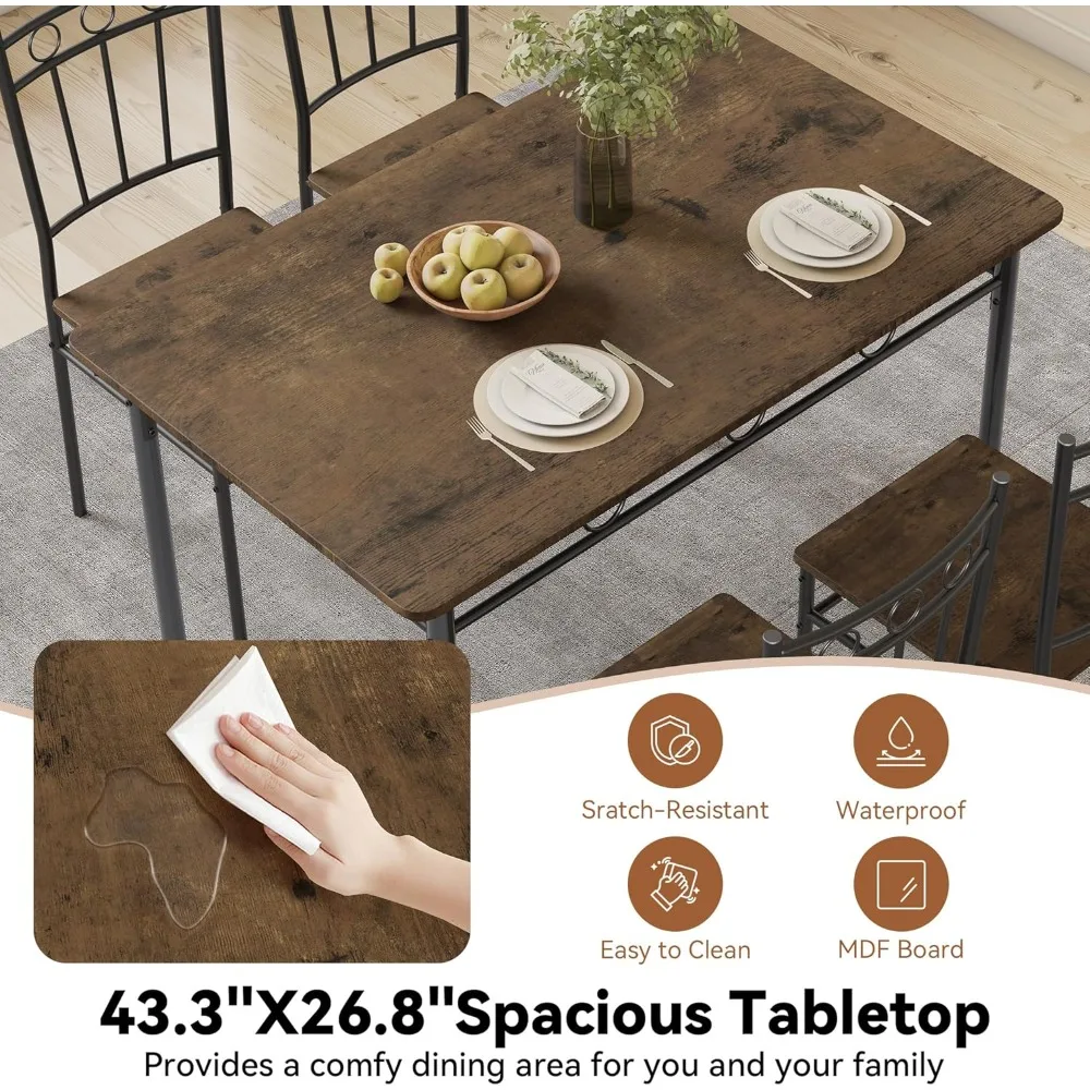 

Dining Table Set for 4, 5-Piece Kitchen Table and Chairs, Rectangular Dining Room Table Set with 4 Chairs, Space-Saving Kitchen