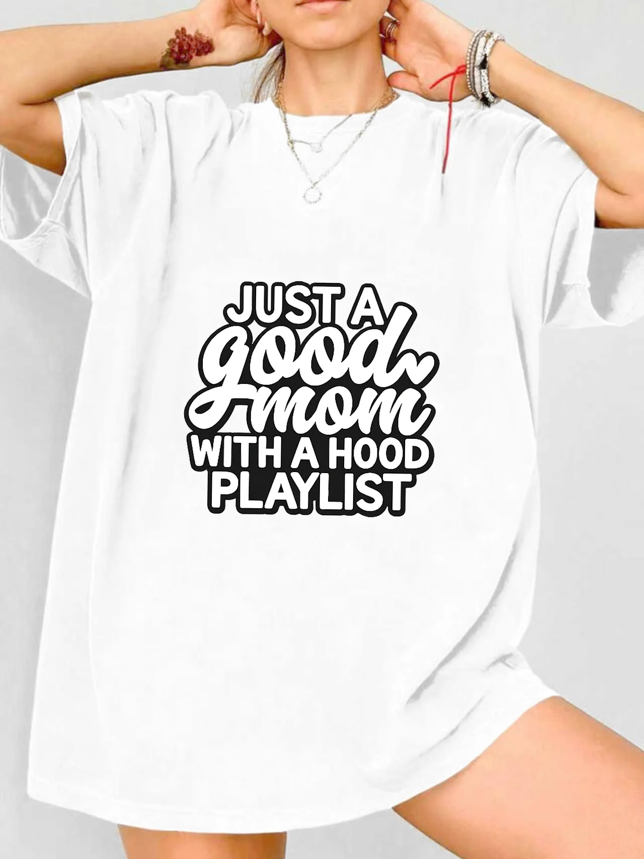 

【WDS0080】Plus size women's round neck short sleeve T-shirt with elastic half sleeves and trendy prints