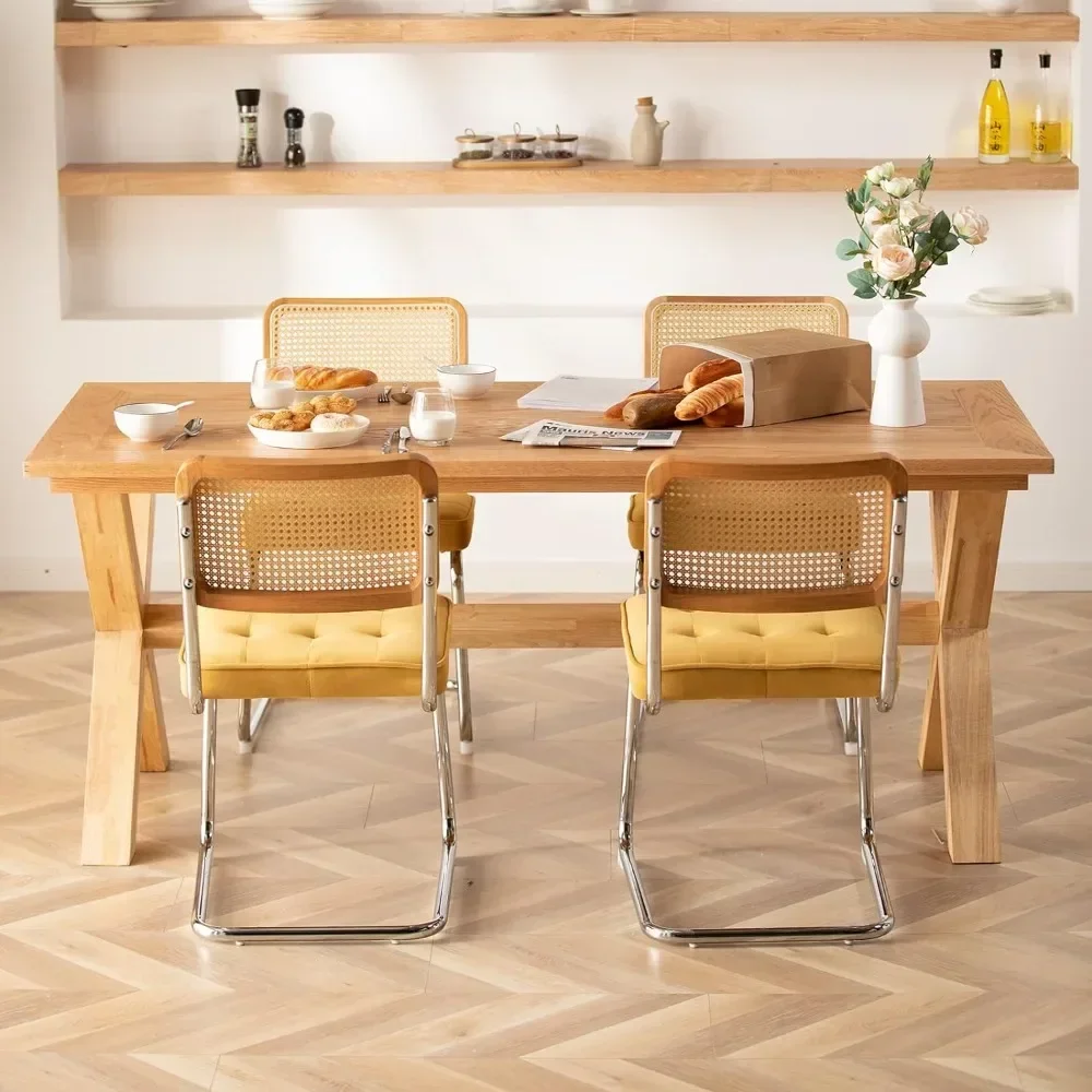 

q Dining chair mid-century modern dining chair set of 2 pieces, velvet rattan dining room kitchen side chair