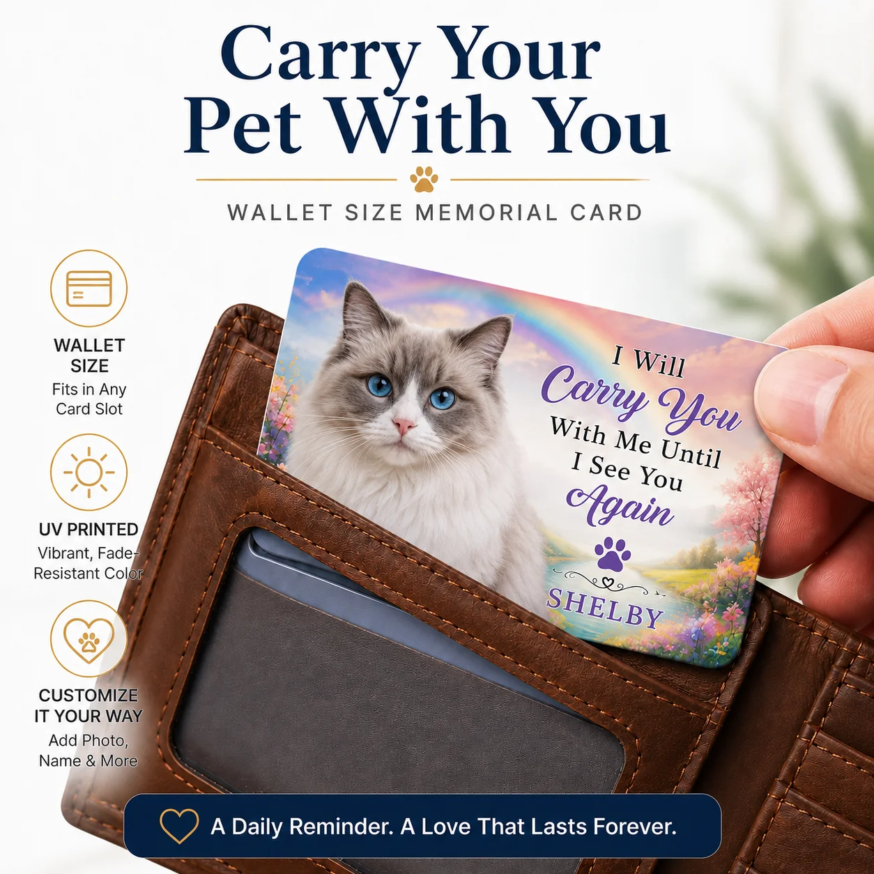 Personalized Pet Memorial Wallet Card – A Customized Keepsake Gift with Photos and Names of Your Beloved Cat