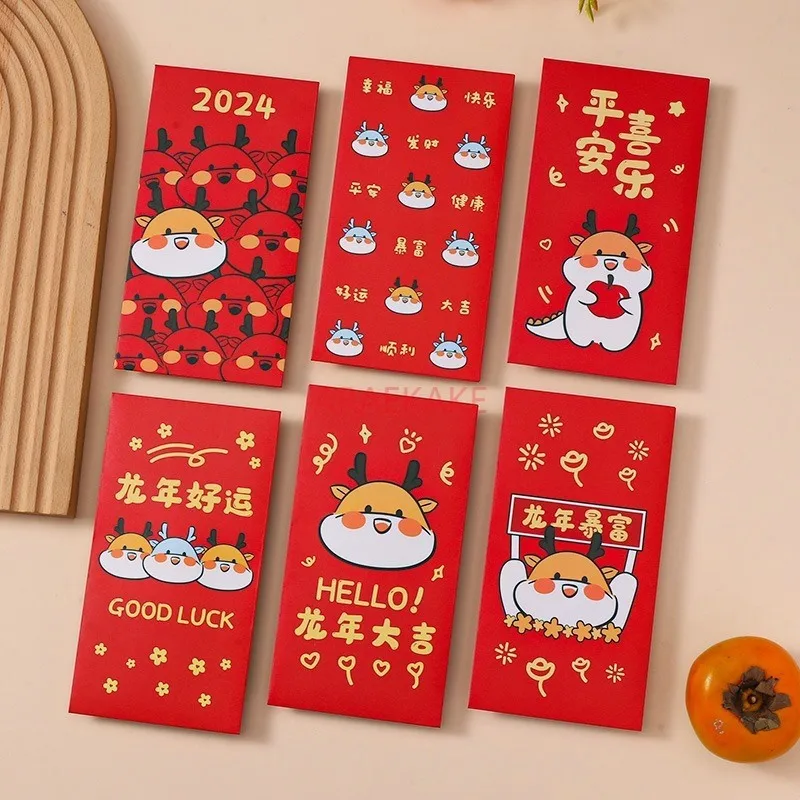 6pcs Year of Red Envelope New Year's Cartoon Red Bag Creative Spring Festival Hongbao - Image 5