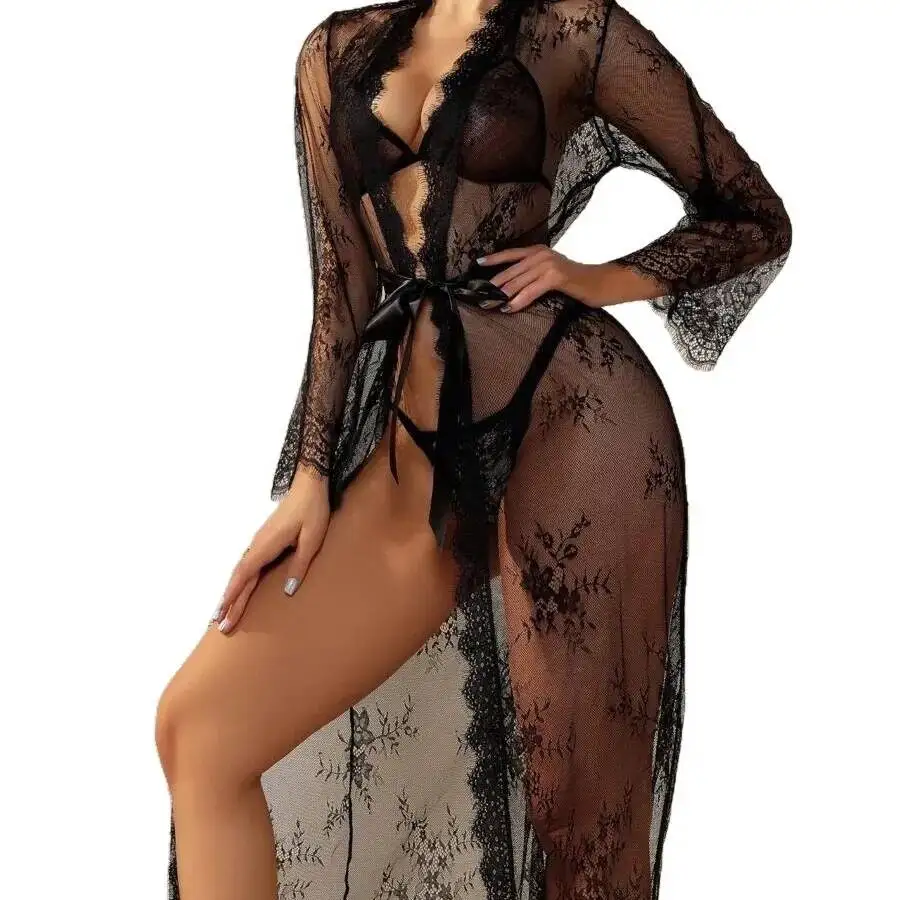 Black Lace Sheer Long Robe For - Kimono Sheer Floral 评论和价格