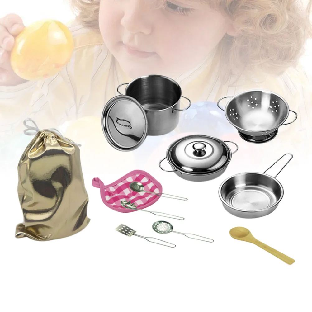 12Pcs Premium Hand-Polished Stainless Steel Mini Kitchen Set Children's Educational Cookware Simulation Cooking Tools Life