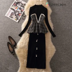 2024 Autumn New Vest Camisole Top, Hip Hugging Skirt, Women's Small Fragrance Style, Elegant Three Piece Skirt Set