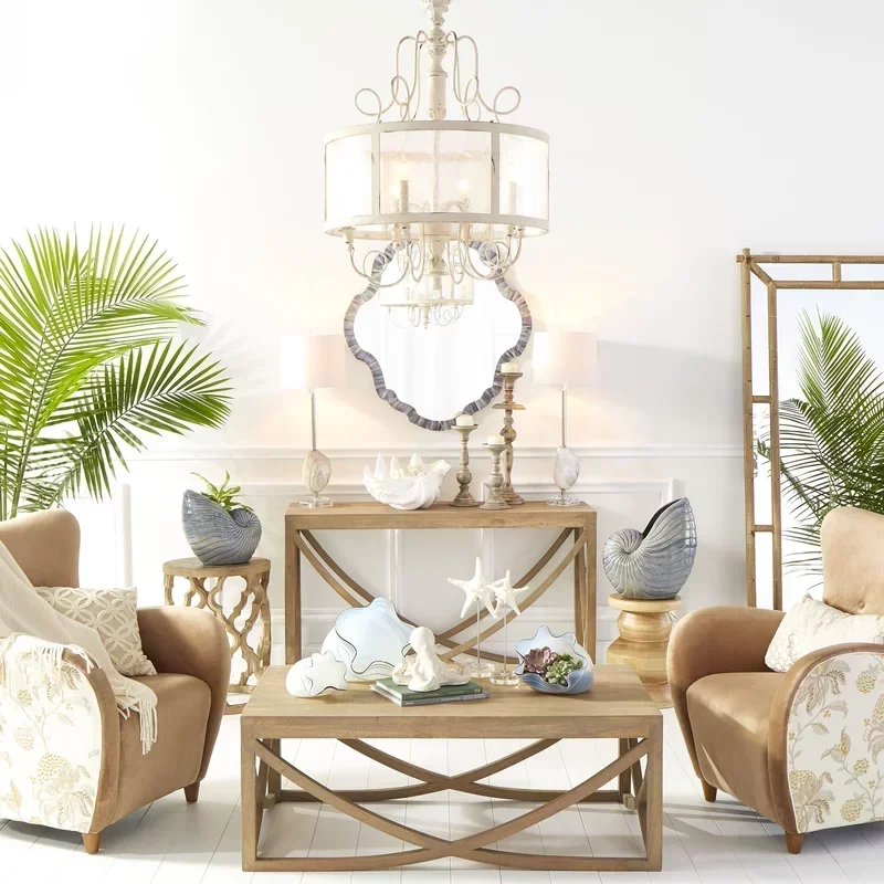 Living Room Coffee Table French Retro Flower Old Wood Side Table Small round Creative