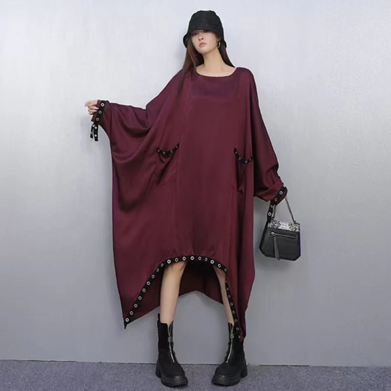

2025 Autumn New Elegant Women Loose Irregular Bat Sleeve Long Dresses Female Fashion Dress Wholesale J2042