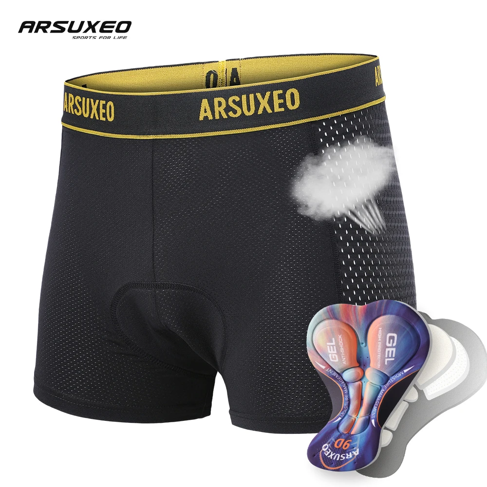 

ARSUXEO Men's Cycling Underwear Shorts Gel Padded Shockproof MTB Road Bicycle Underpant Breathable Quick Dry Bicycle Short 002C