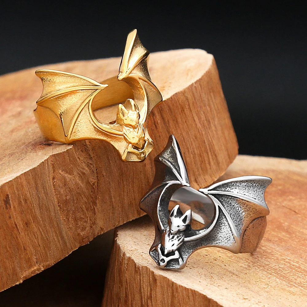 Vintage 316L Stainless Steel Bat Rings For Men Women Punk Gothic Open Wing Ring Halloween Cosplay Biker Jewelry Gifts Wholesale