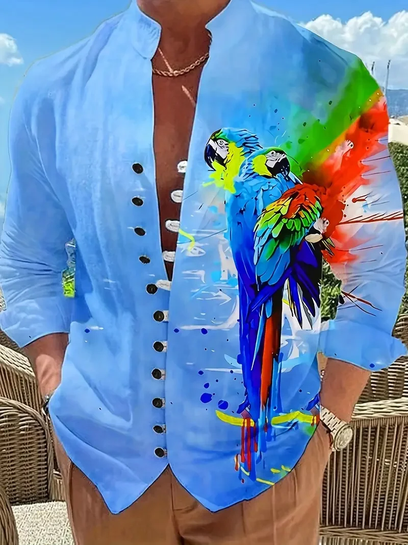 

Men's Hawaiian Shirt 3D Plant Bird Men's Shirt Floral Print Hawaiian Shirt Beach Floral Shirt Top