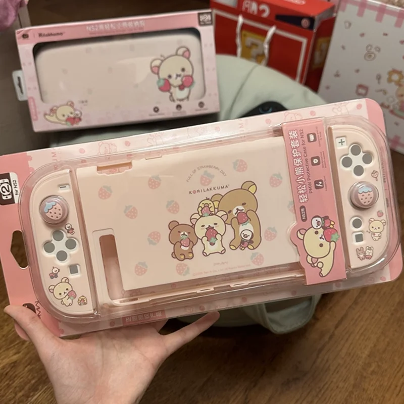 Genuine Rilakkuma Korilakkuma Strawberry Sweet Day Series Nintendo Switch 2 Carrying Case Protective Shell Thumb Grip Caps Set