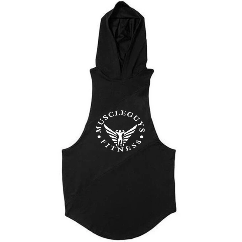 Gyms Fitness Sport Sleeveless Hoodie Summer Jogging Cotton Mesh Splicing Loose Tank Tops Mens Casual Bodybuilding Muscle Shirts