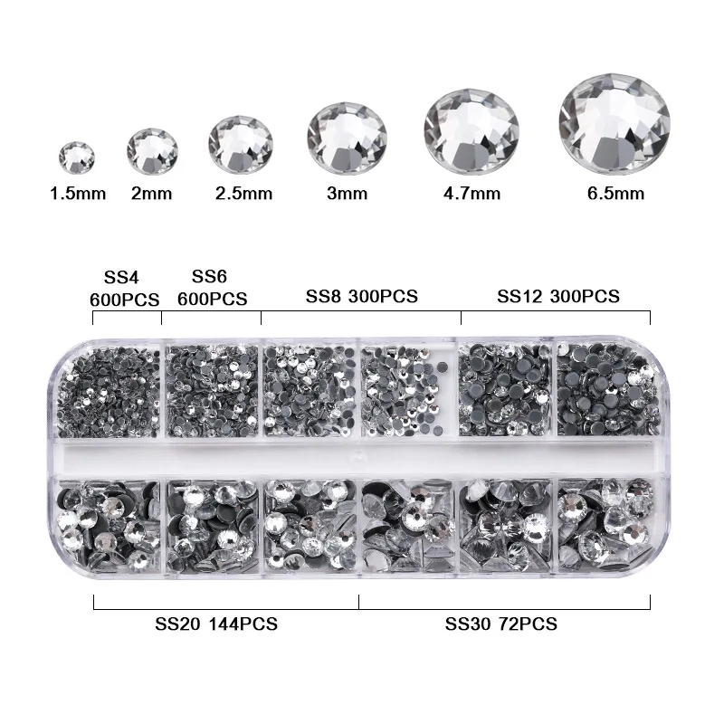2016pcs/Box Glass Crystal SS4-SS30 Hot Fix Rhinestone Tools Set Flatback Crystal Garment Rhinestones Diamond For DIY Decorations