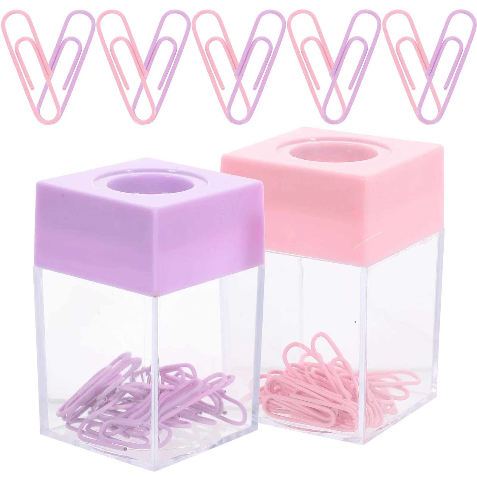 

2pcs Magnetic Paperclip Bucket Pink Purple PP Material Desk Organizer Transparent Storage Box for Clips Pins