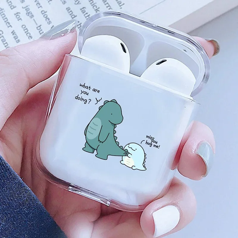 Bonito dinossauro casal abraço-me para apple airpods 1 2 3 4 caso de fone de ouvido macio tpu funda para apple airpods pro 3 earpods caso