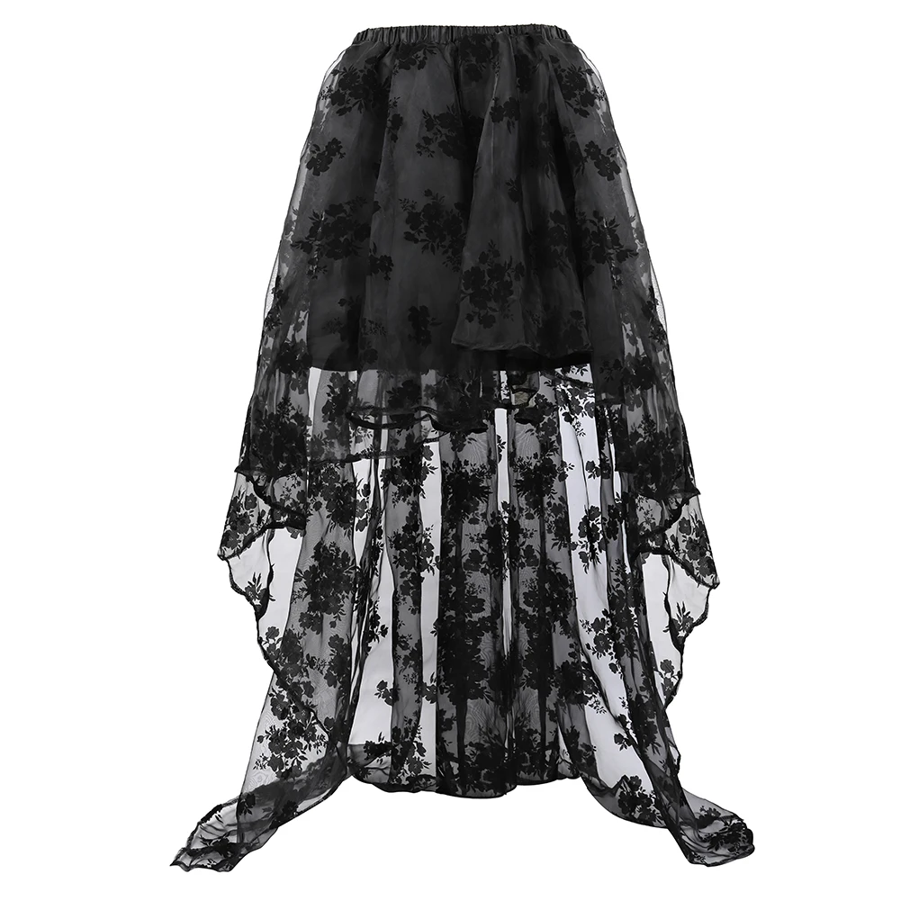 

Gothic Floral Victorian Long Skirts Women Asymmetrical High Low Tulle Long Skirt for Wedding Party Black/White/Red Plus Size 6XL