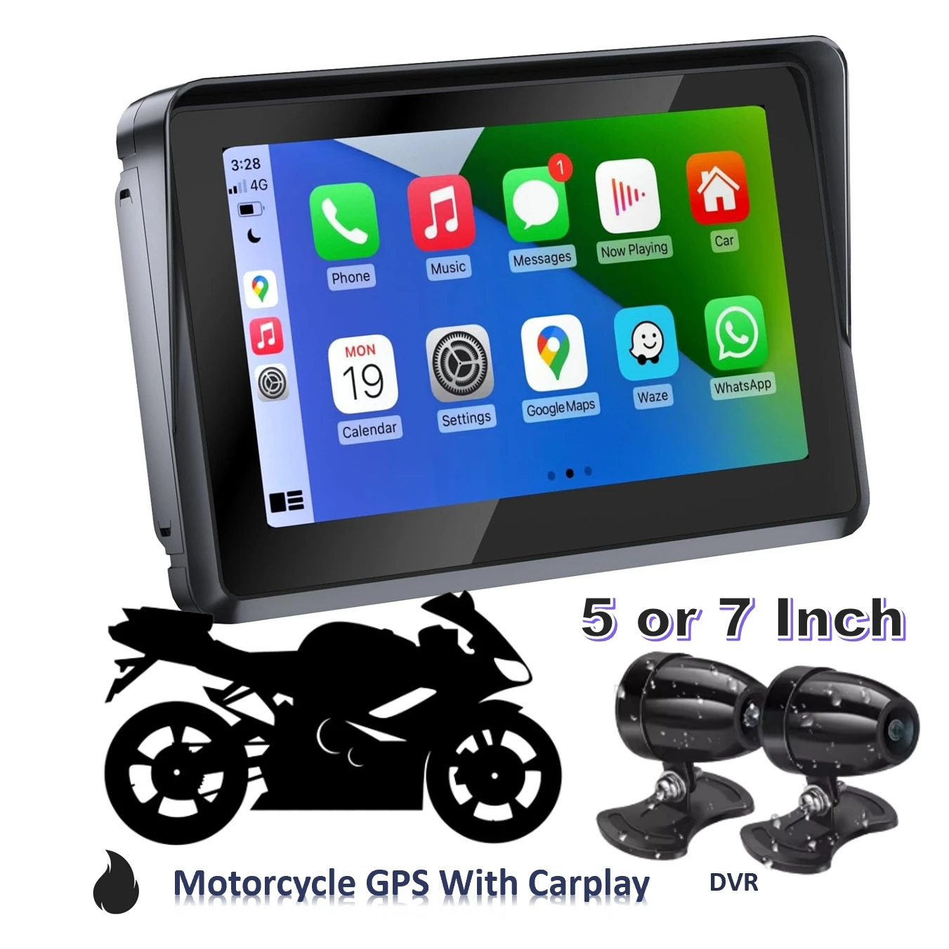 Factory Waterproof IP67 Motorcycle Screen 5&7 Inch 2+32GB DVR Bluetooth Radio Android Motorcycle GPS With Carplay
