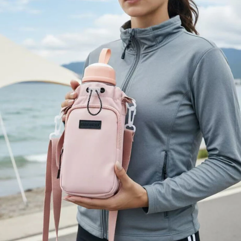 Portable Water Bottle Bag with Adjustable Shoulder Strap Water Bottle Sleeve for Walking Hiking Camping Gym Mobile phone bag
