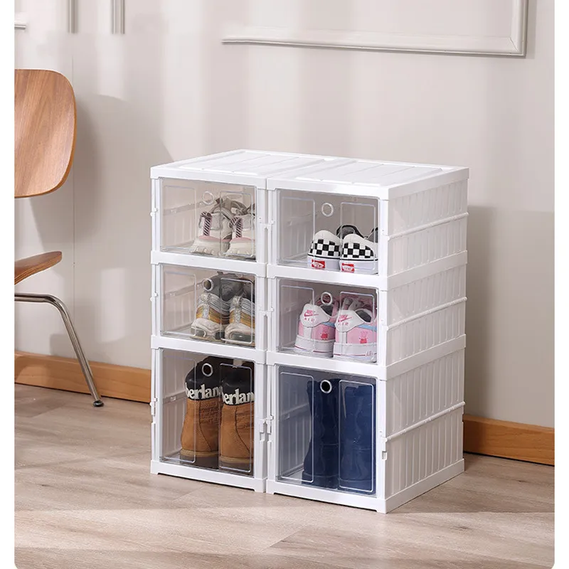 Shoe Storage Organizer Folding Shoe Box without Installation 3/6 Floors Clear Plastic Stackable Space Saving for Sneaker Display