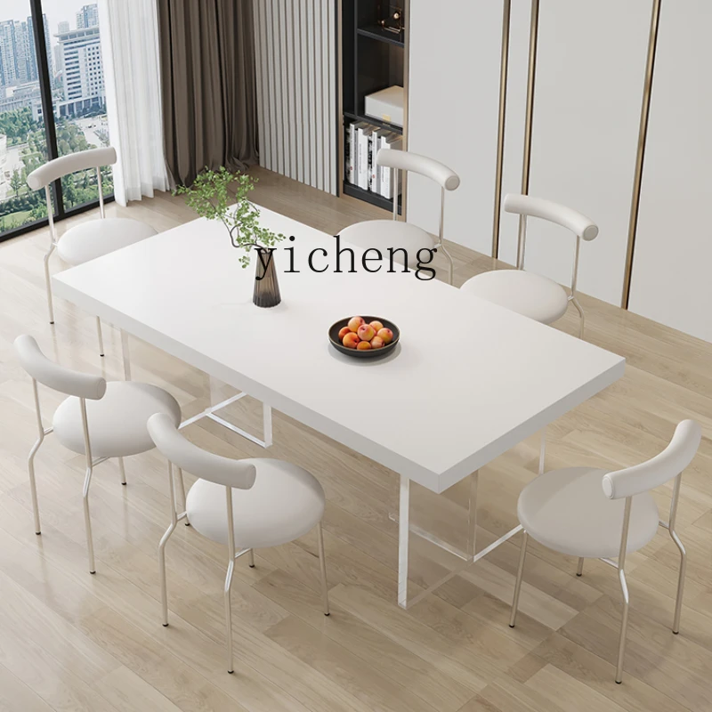 

XL Acrylic Suspension Stone Plate Dining Table Cream Style Light Luxury Rectangular Dining Tables and Chairs Set