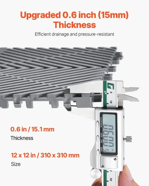 سجادة تصريف متشابكة مقاس 12 × 12 بوصة، بلاط أرضية معياري من البولي بروبيلين مكون من 40 قطعة، سجادة دش ومرآب غير قابلة للانزلاق، رمادي #3