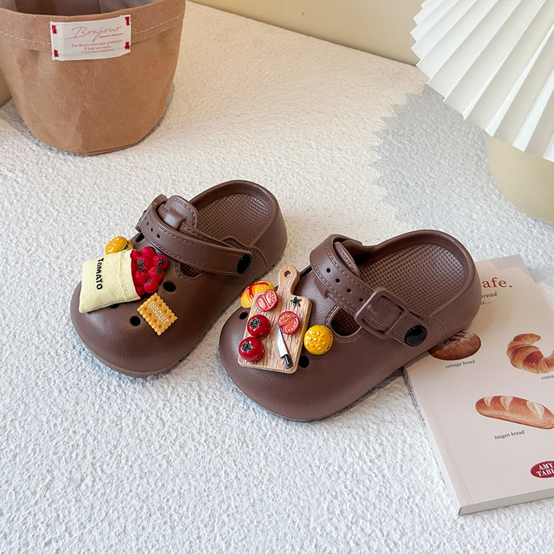 

Cartoon Hamburger Red Cute Tomato Food Clogs Boys Girls, Parent-Child Outdoor Slippers, Non-Slip Height-Increasing Closed-Toe