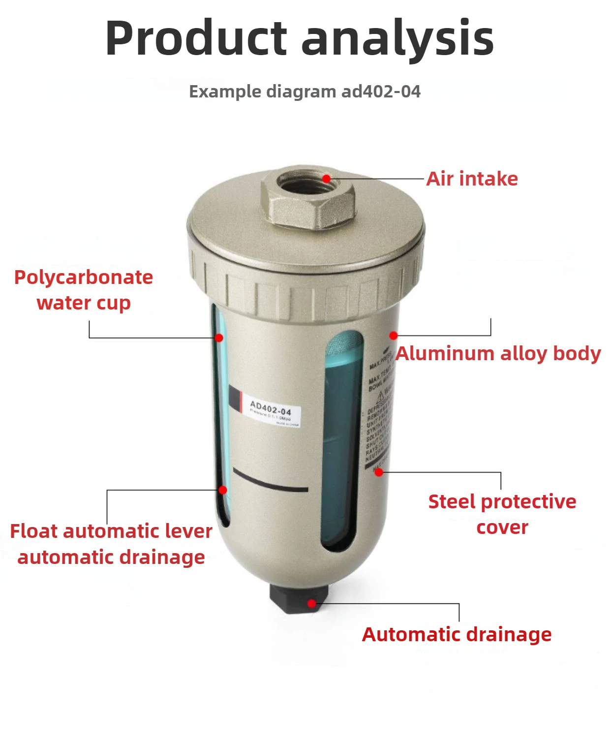 ‌ AD402-04 Автоматический сливной клапан — сепаратор масляной воды 1/2 дюйма для систем сжатого воздуха и пневматических инструментов